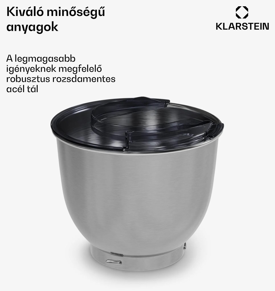 Klarstein Bella Evo/Bella Pico keverőtál | rozsdamentes acél | 5 liter | 0,6 kg tészta | mosogatógépben mosható | mosogatógépben mosható