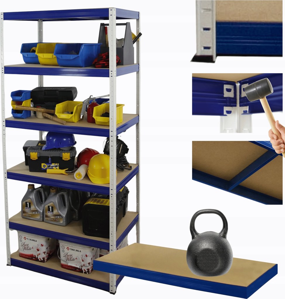 Műhelypolc fém állvány Helios 196x90x35cm 6Px175kg Erős Lengyel