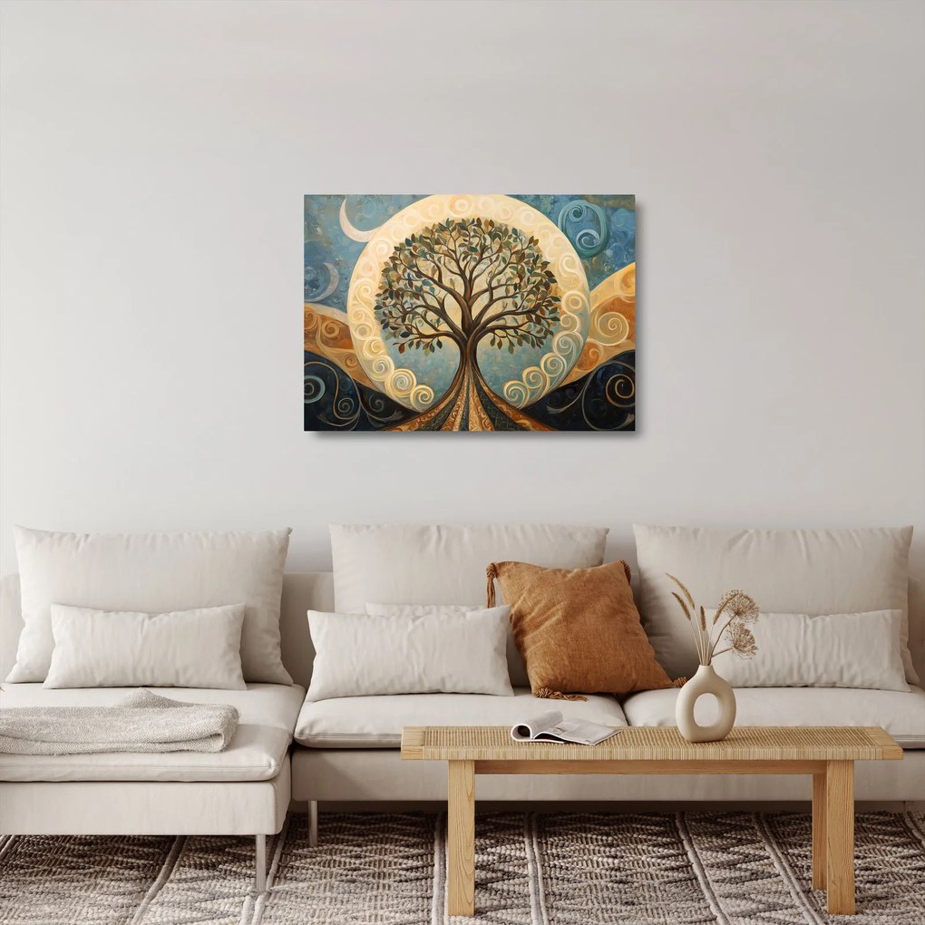 Üveg kép – Életfa és spirálok (70x50 cm)