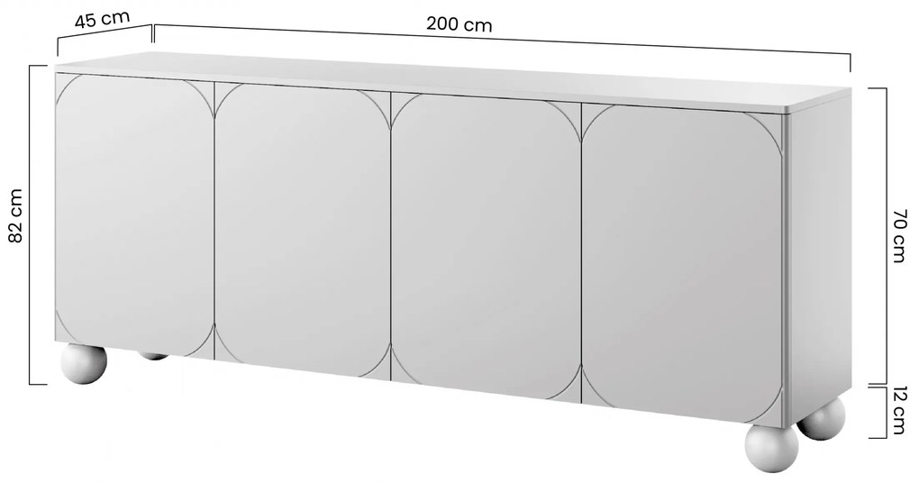Sonatia II négyajtós komód, gömb lábakon - 200 cm - kasmír