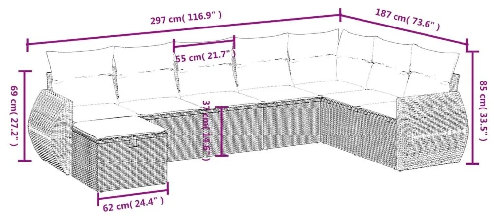 8 részes barna polyrattan kerti ülőgarnitúra párnákkal