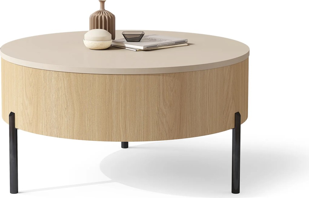 Mazzoni FRIDA Bézs (Pezsgőszínű) / Oasis Tölgy – MODERN DOHÁNYZÓASZTAL FELHAJTHATÓ LAPPAL ÉS TÁROLÓVAL