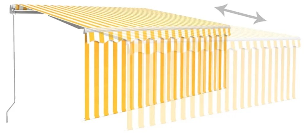 sárga-fehér kihúzható LED-es napellenző redőnnyel 3,5 x 2,5 m