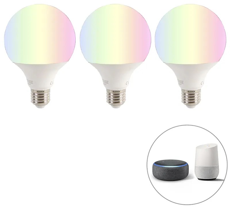 3 db-os készlet okos E27 RGBW LED izzó G95 11W 1050lm 2200-4000K