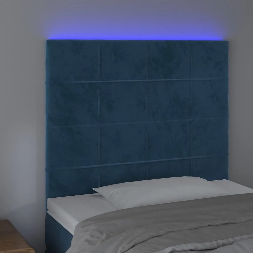 sötétkék bársony LED-es fejtámla 100x5x118/128 cm