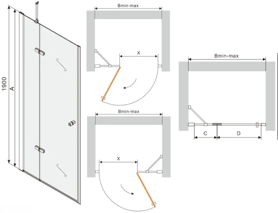 Mexen ROMA zuhany nyíló ajtó zuhanykabinhoz 70 cm, 854-070-000-01-00