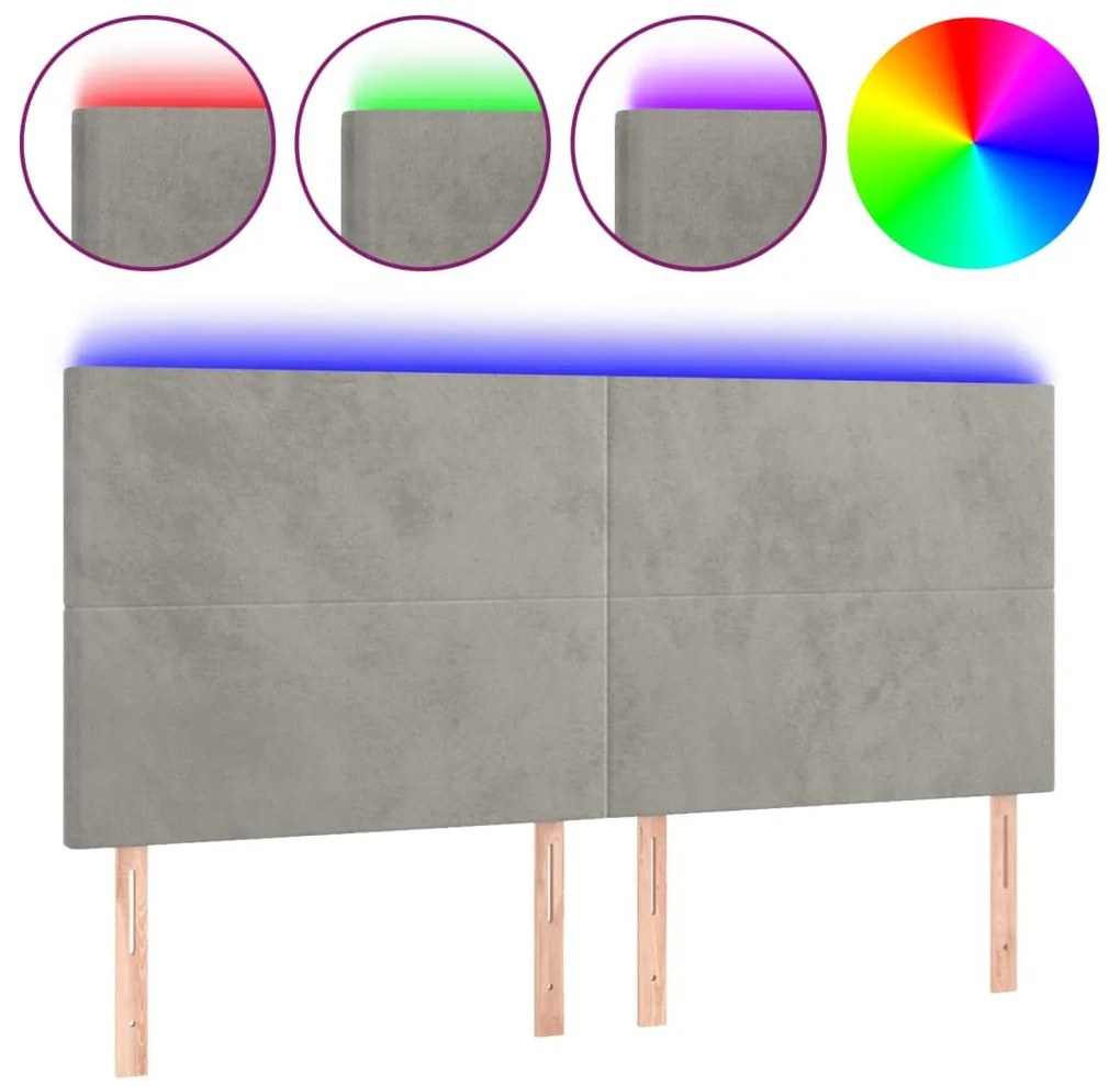világosszürke bársony LED-es fejtámla 180x5x118/128 cm