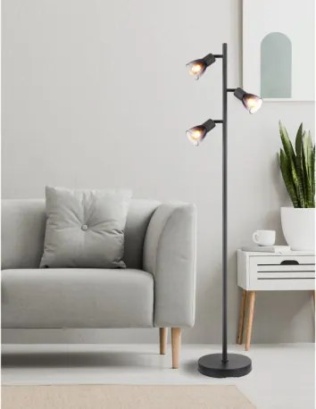 Globo 54312-3S Állólámpa fém fekete matt, füstszínű/átlátszó színátmenetes üveg búra, fekete PVC kábel, lábpedálos kapcsoló a kábelen, HxSzxM: 300x220x1610mm, kábel hossza 1800mm, 3x E14 25W 230V izzók nélkül
