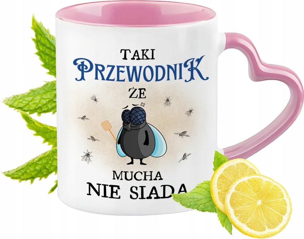 Útmutató bögre Rózsaszín, szív alakú füllel Kávé ajándék