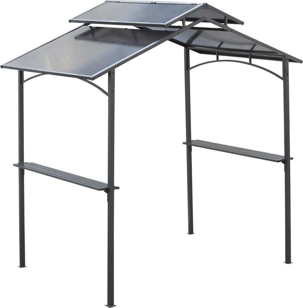 Outsunny BBQ Pavilon Tűzálló Tetővel 2 Polccal 2,5 x 1,5m Acél PC Fekete+Barna | Aosom