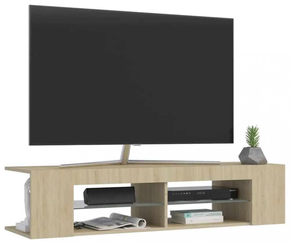 sonoma tölgy színű TV-szekrény LED-lámpákkal 135 x 39 x 30 cm