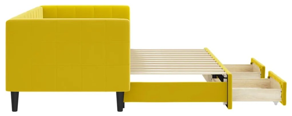 sárga kihúzható bársony heverő fiókkal 80 x 200 cm
