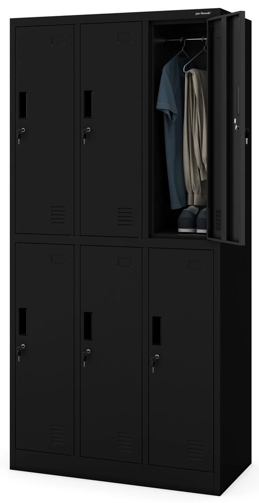 6 ajtós IGOR öltözőszekrény, 900 x 1850 x 450 mm, fekete