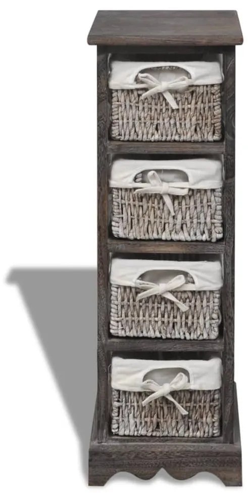 vidaXL barna fa tárolóállvány 4 szőtt kosárral