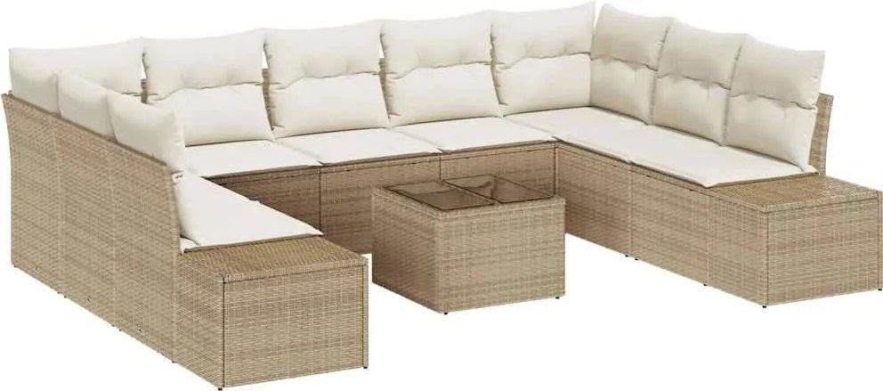 vidaXL Kerti Kanapé Szett párnával 9 pcs Beige és krém Polyrattan
