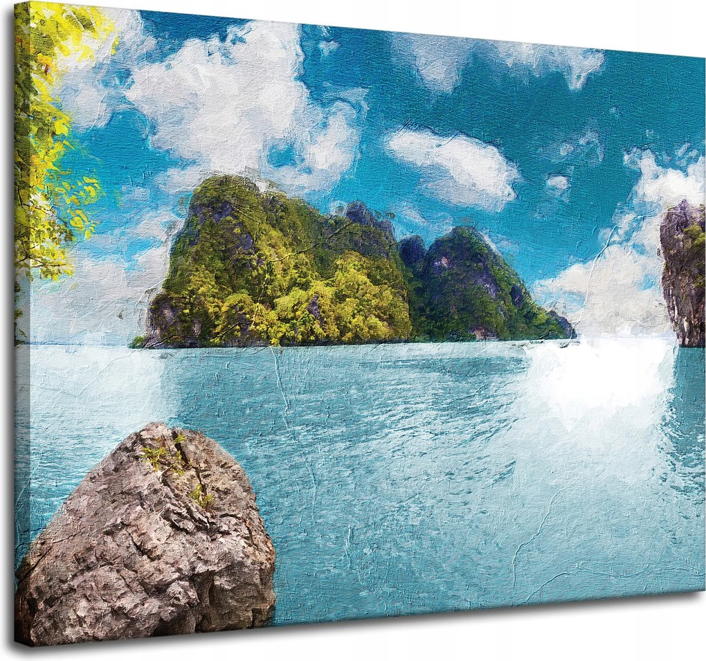Vászonkép Olajművészet Szikla Víz Hegyek 100x80 cm