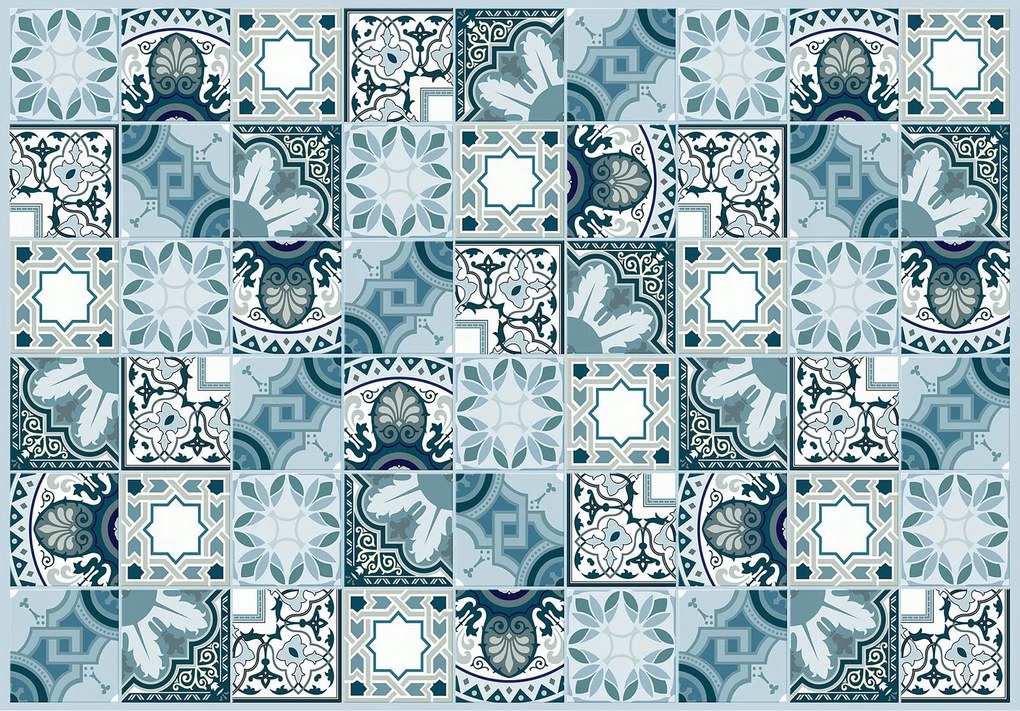 Fotótapéta Mozaik Geometrikus Dísz Kék-Fehér 520x318 +ragasztó