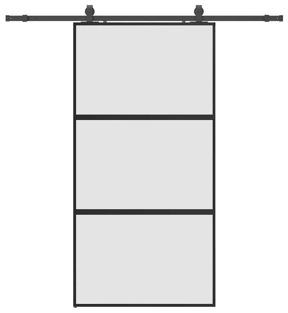 fekete edzett üveg tolóajtó fémszerelék szettel 102,5x205 cm