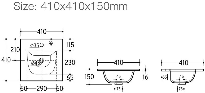 Eros SKY 3 - beépíthető mosdó - 41 x 41 cm
