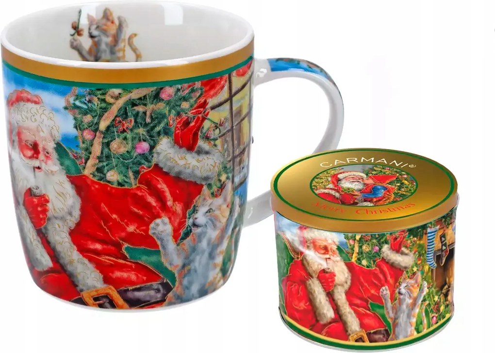 Karácsonyi bögre Mikulás és macskája 370ml