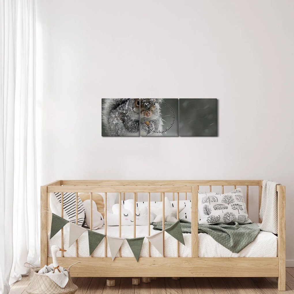 Kép - Mókus télen (órával) (90x30 cm)