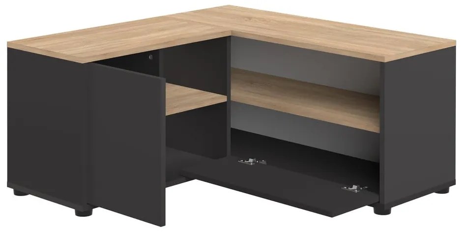 Fekete-natúr színű TV-állvány tölgyfa dekorral 90x45 cm Angle – TemaHome