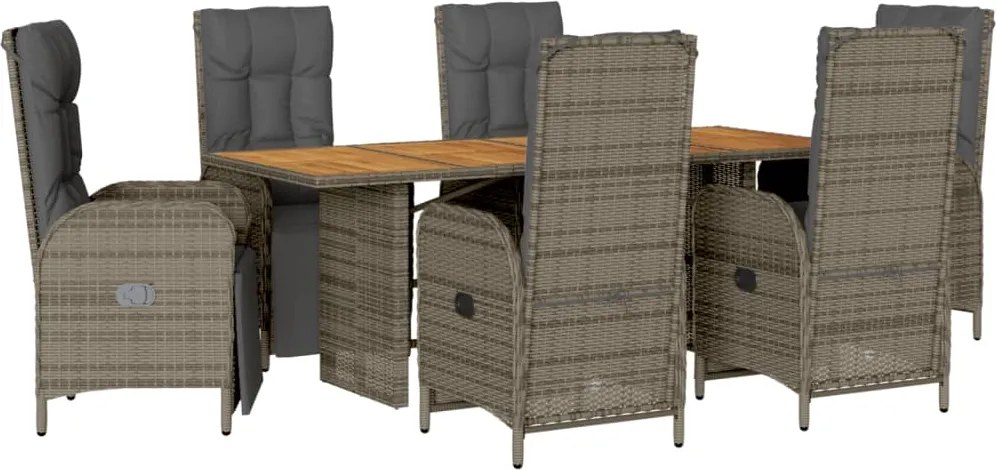 vidaXL 7 részes szürke polyrattan kerti étkezőgarnitúra párnával