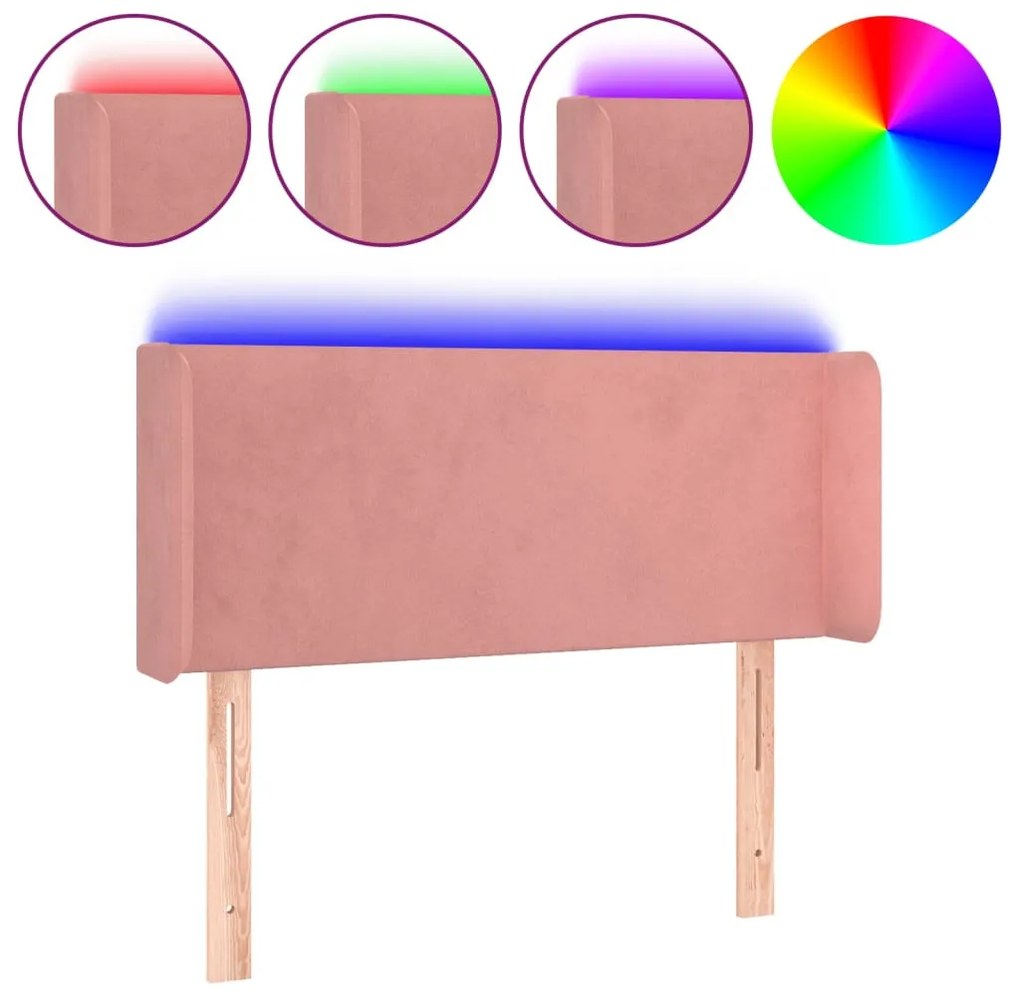 rózsaszín bársony LED-es fejtámla 83 x 16 x 78/88 cm