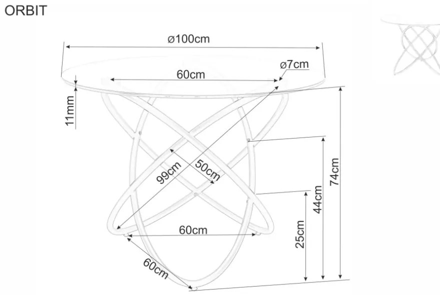 Orbit kerek étkezőasztal víztiszta/arany 100 cm