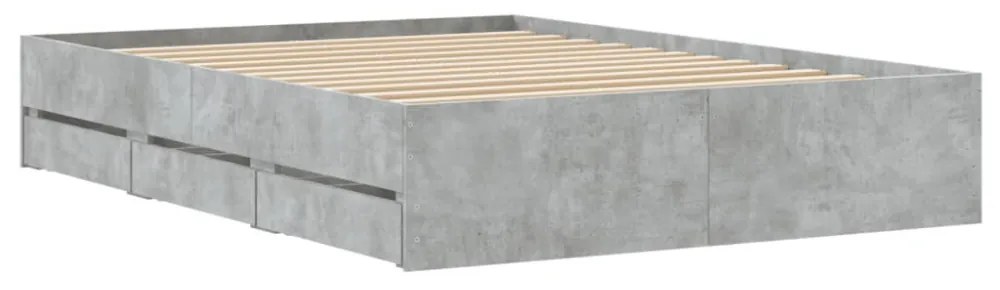 betonszürke szerelt fa ágykeret fiókokkal 135 x 190 cm