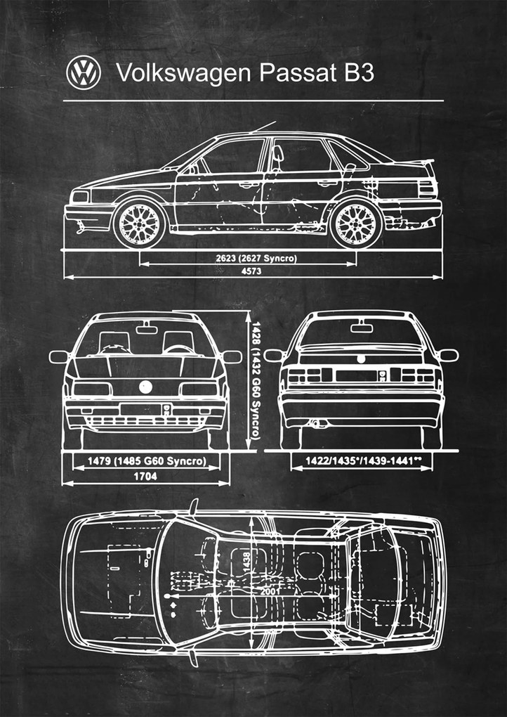 Poszter Volkswagen Passat B3 Retro Patent Séma