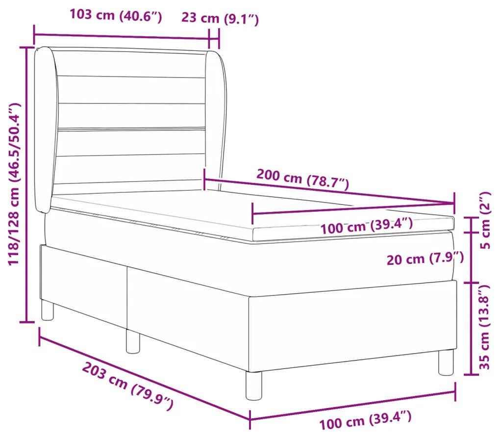 Boxspring Ágy Matrac Szettel Kék 100x200 cm Szövet