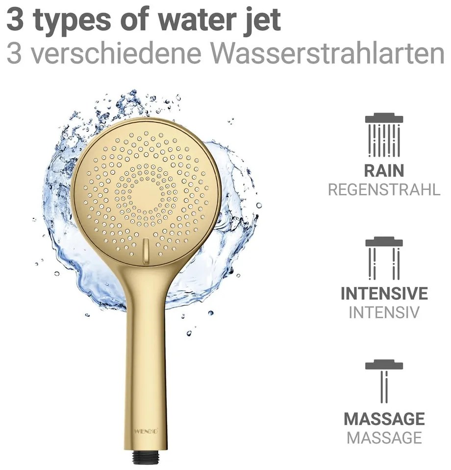 Matt aranyszínű műanyag gazdaságos zuhanyfej ø 11 cm Watersaving System – Wenko