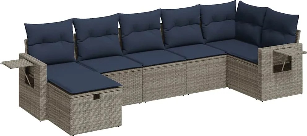 vidaXL 7 részes szürke polyrattan kerti ülőgarnitúra párnákkal
