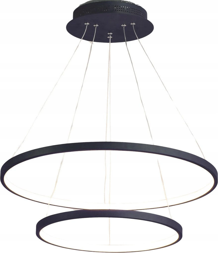 Mennyezeti Lámpa 2 Gyűrűs fekete függeszték Led Csillár Távirányító 88W 40/60cm
