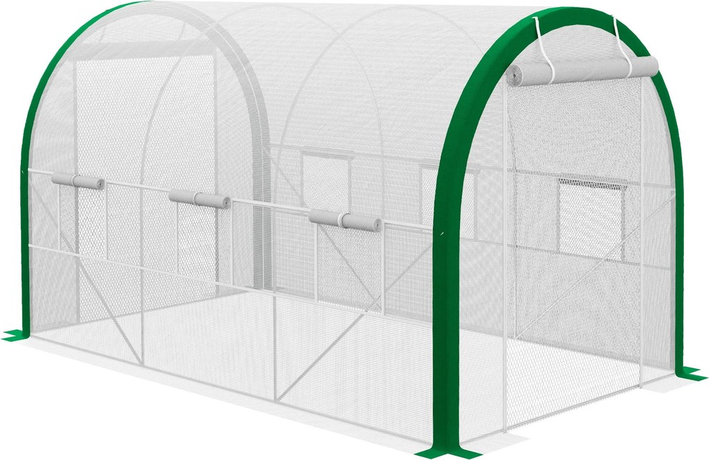 Outsunny Üvegház 3,58 x 2,1 x 2,1 m Alagútuvegház Rolós Ajtóval, Ablakos Növényház Paradicsomhoz Kertbe, Erkélyre, Galvanizált Acél, Fehér | Aosom
