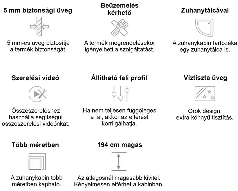 Spirit Clear 80x80 cm szögletes zuhanykabin, zuhanytálcával fekete