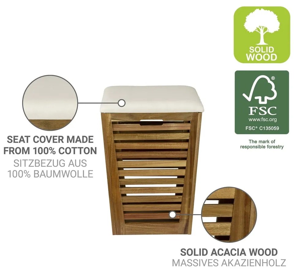 Sötét natúr színű fa szennyeskosár 55 l Fondi – Wenko