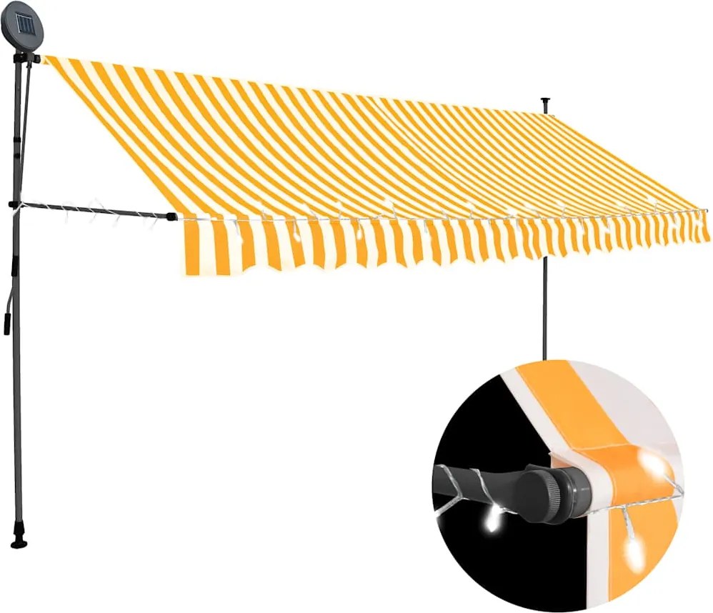 vidaXL fehér-narancssárga kézzel kihúzható LED-es napellenző 350 cm