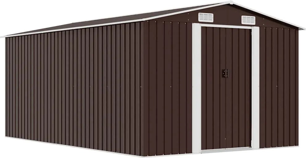 vidaXL barna fém kerti fészer 257 x 392 x 181 cm