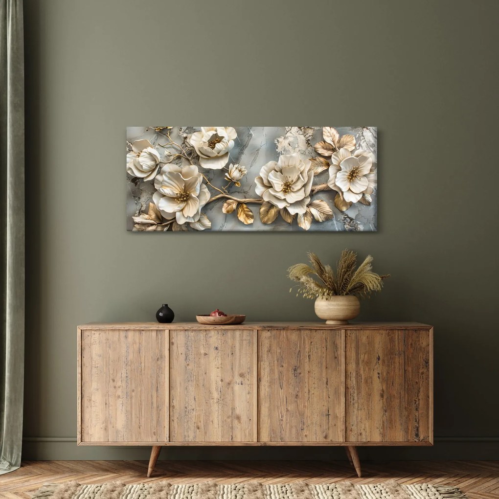 Kép - Márvány háttér virágokkal (120x50 cm)
