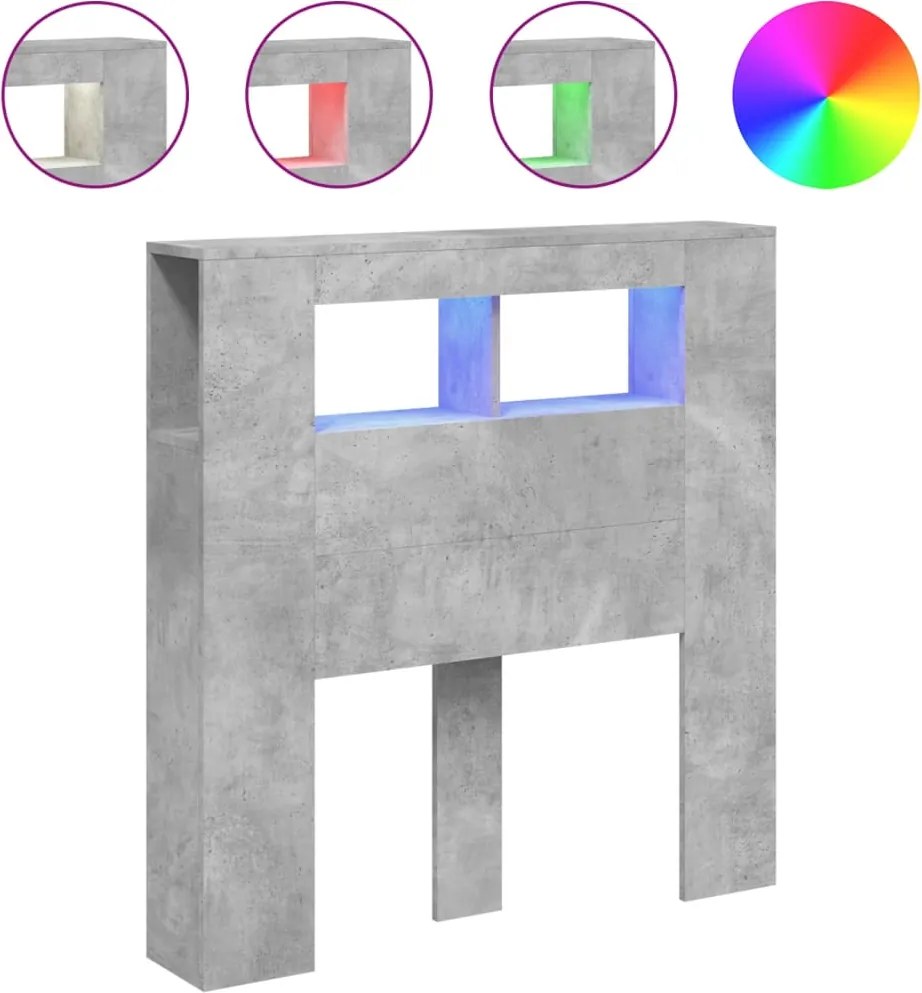 vidaXL betonszürke szerelt fa LED-es fejtámla 100x18,5x103,5 cm