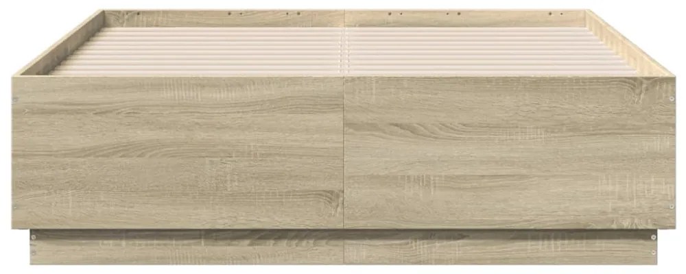 sonoma tölgy színű szerelt fa ágykeret LED-del 135 x 190 cm
