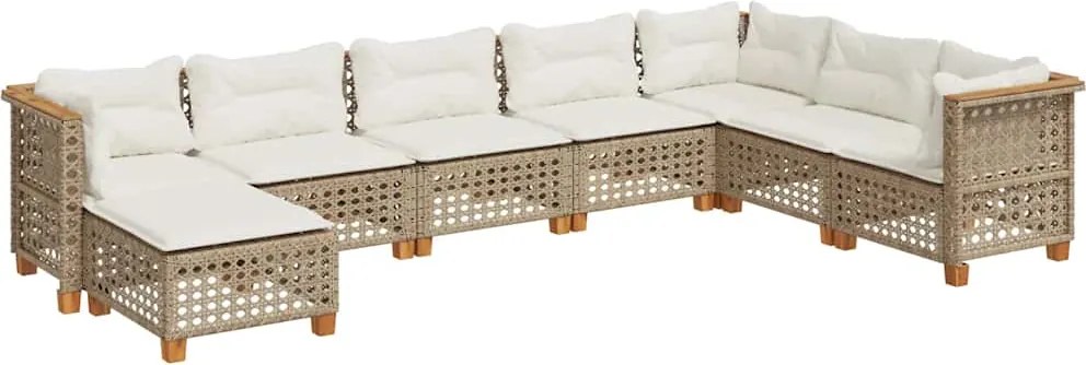 vidaXL 8 részes bézs polyrattan kerti ülőgarnitúra párnával