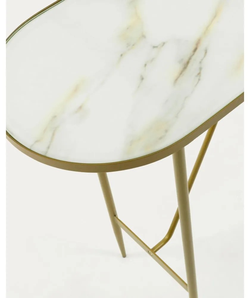 Aranyszínű konzolasztal üveg asztallappal 35x110 cm Elisenda – Kave Home