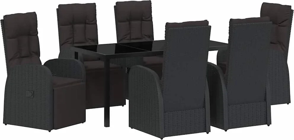 vidaXL Kert étkező szett párnával 7 pcs Fekete polirattan