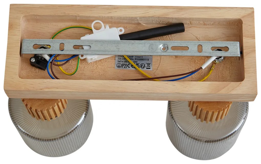 Modern spotlámpa fa füstüveggel 2-lámpás forgatható és dönthető - Gracy