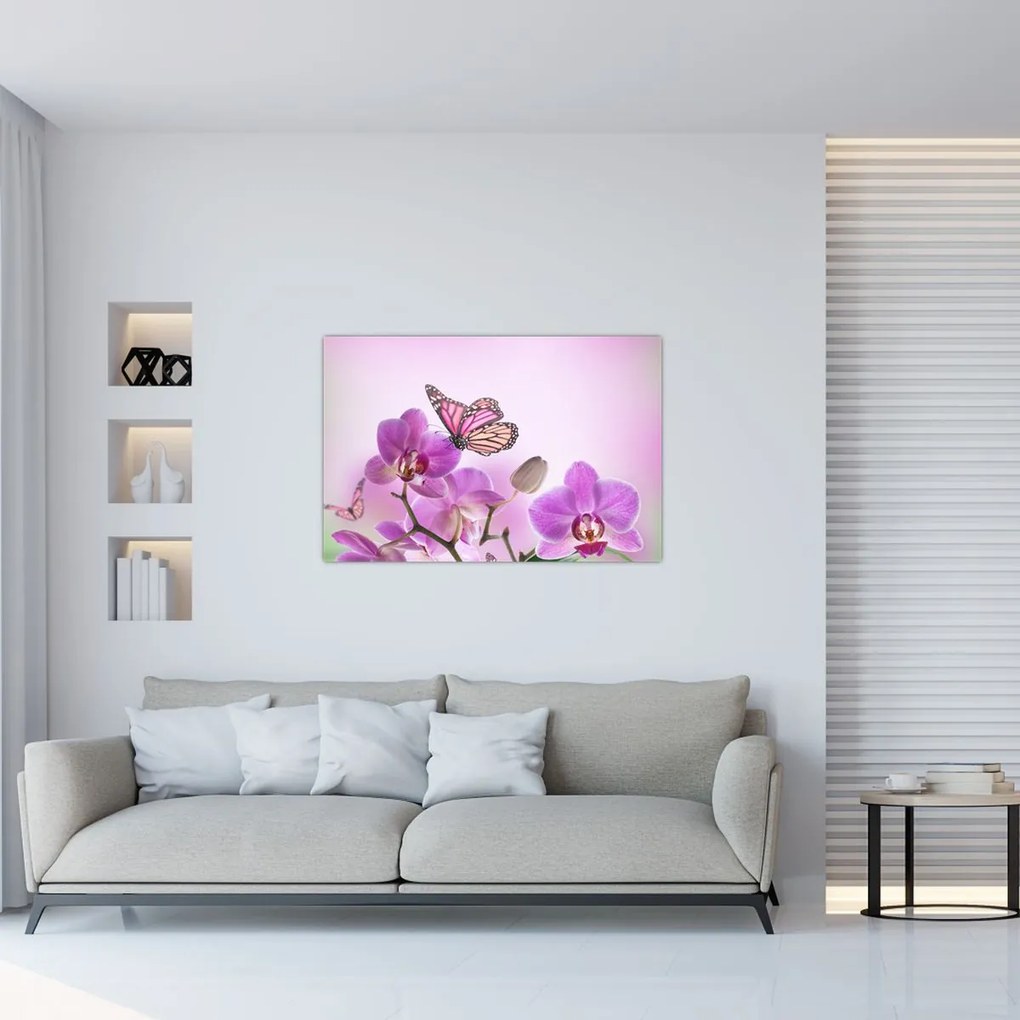 Kép - Pillangó orchidea virágon, lila (90x60 cm)