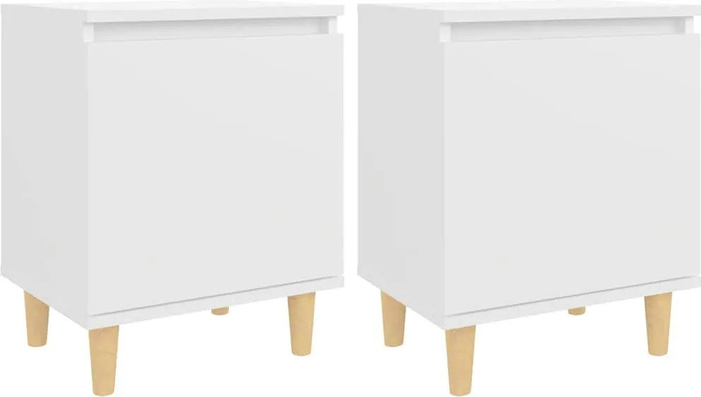 vidaXL 2 db fehér éjjeliszekrény tömör fa lábakkal 40 x 30 x 50 cm