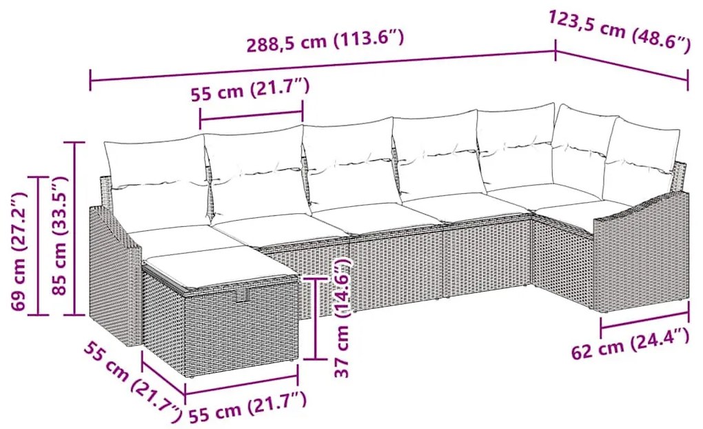 Kanapé Szett párnával tárolóval Barna polirattan